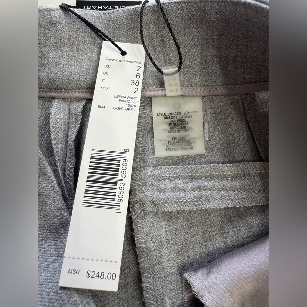 Elie Tahari NWT Women’s Sz 2 Leena Pant Gray Wool Pleated Trousers - Picture 4 of 8